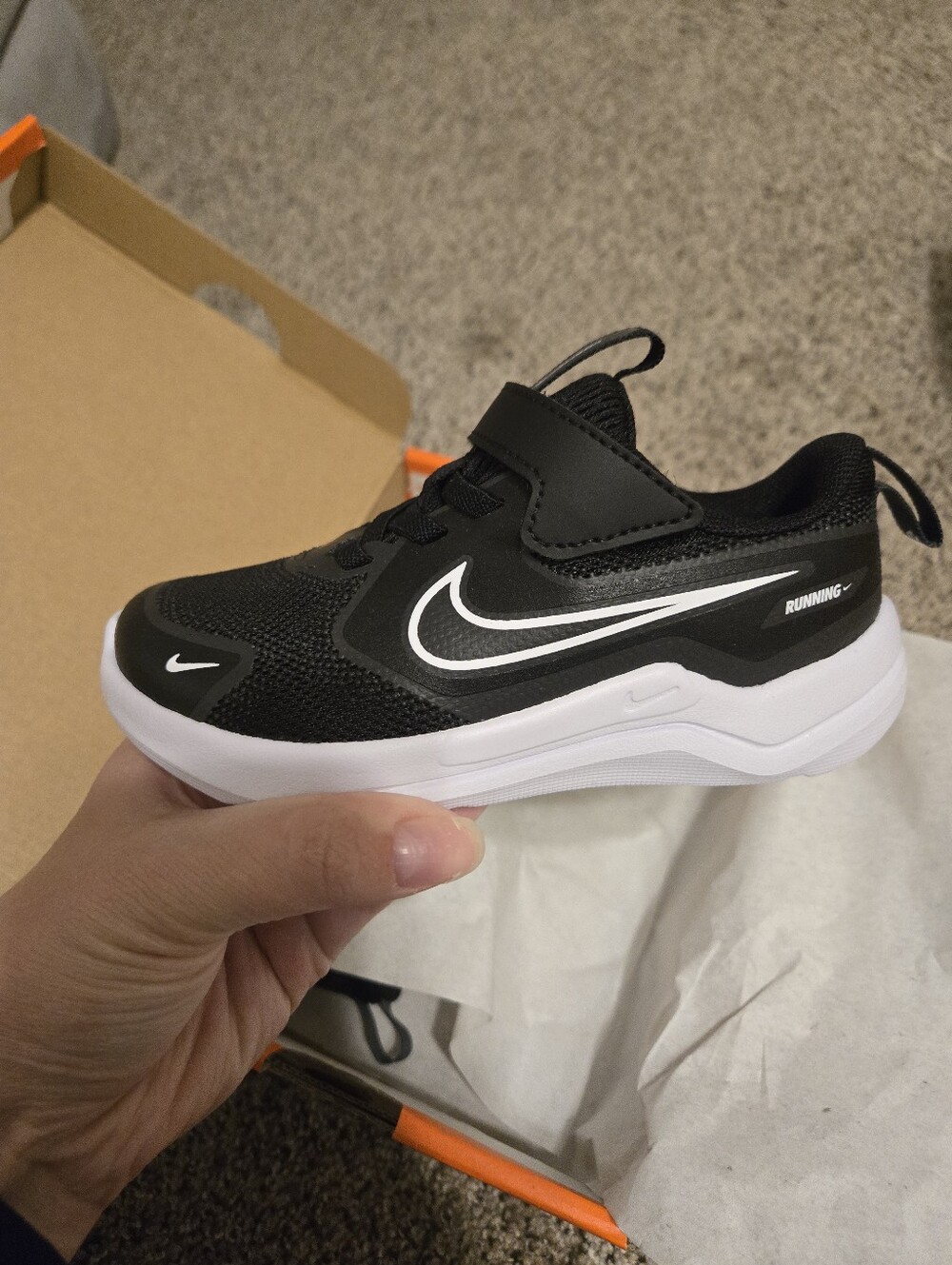 Nike Kids Black and White Velcro Running Sneakers